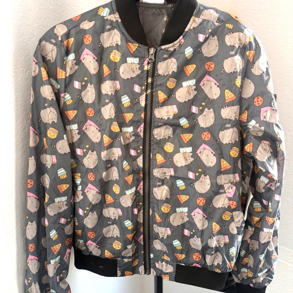 Pusheen Sanrio Grey Full Zip Windbreaker Jacket with Graphics Size XS , NWT
